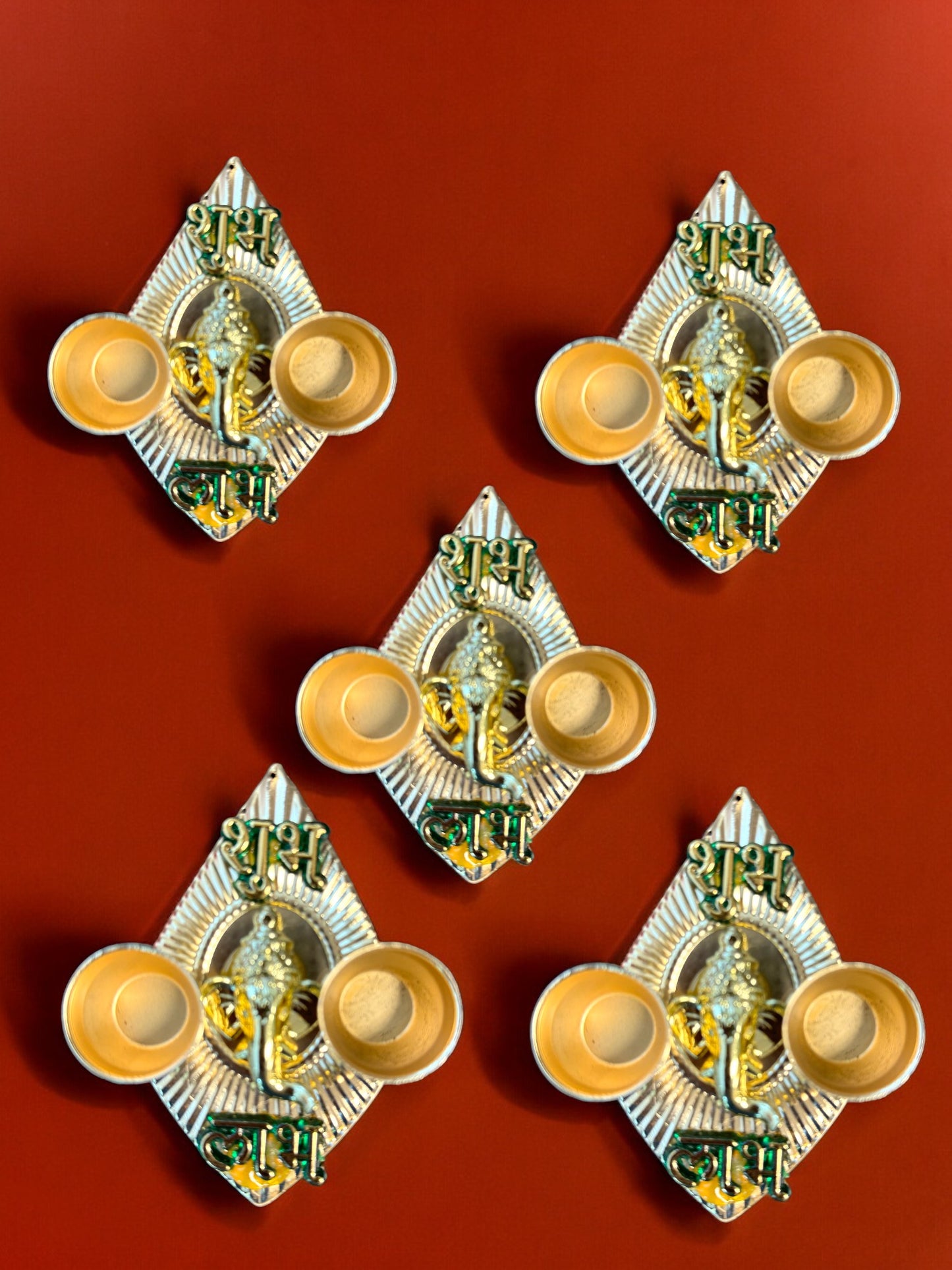 Haldi Kumkum Plate with Ganesha & Shubh Labh, Set of 5