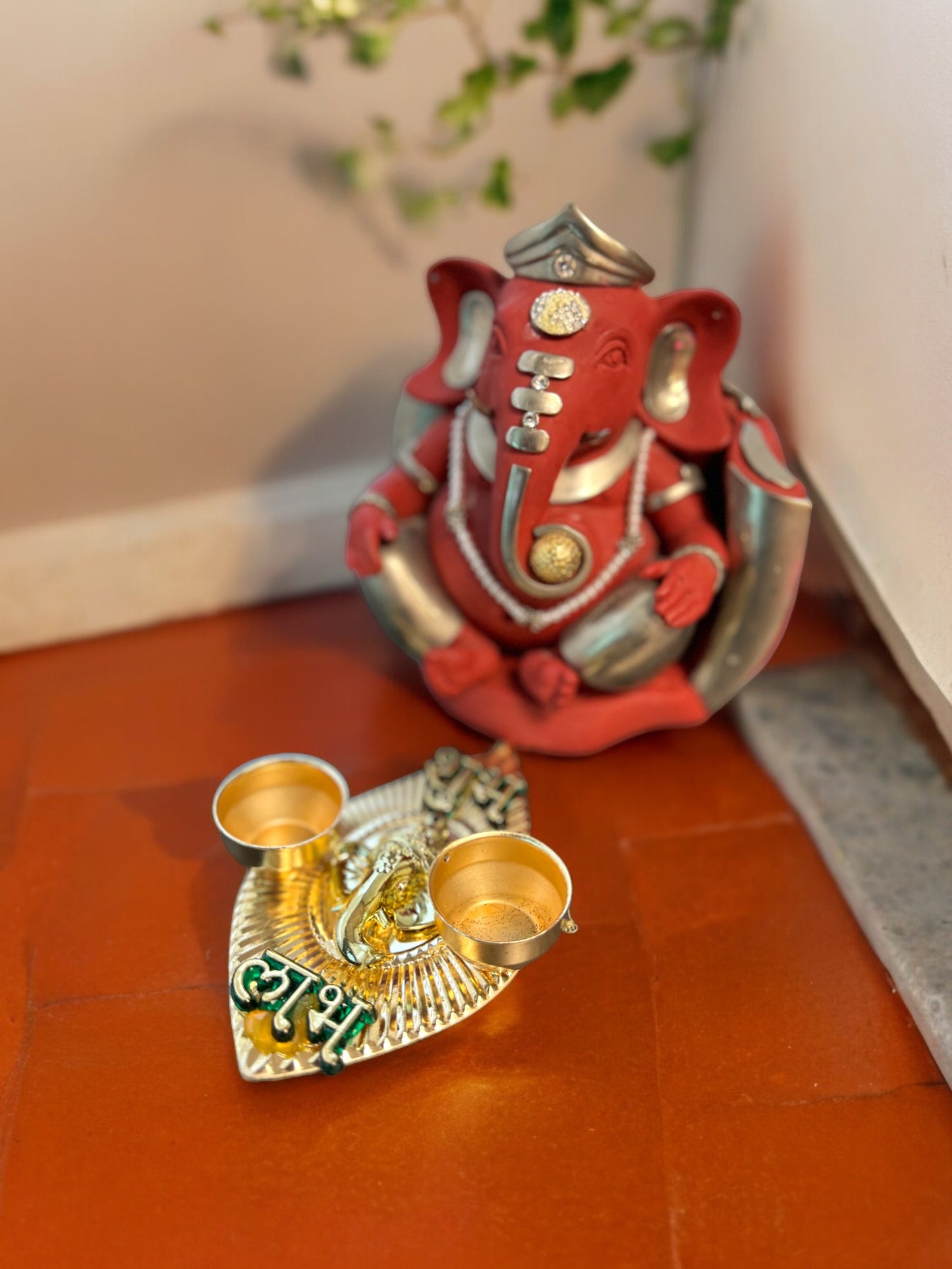 Haldi Kumkum Plate with Ganesha & Shubh Labh, Set of 5