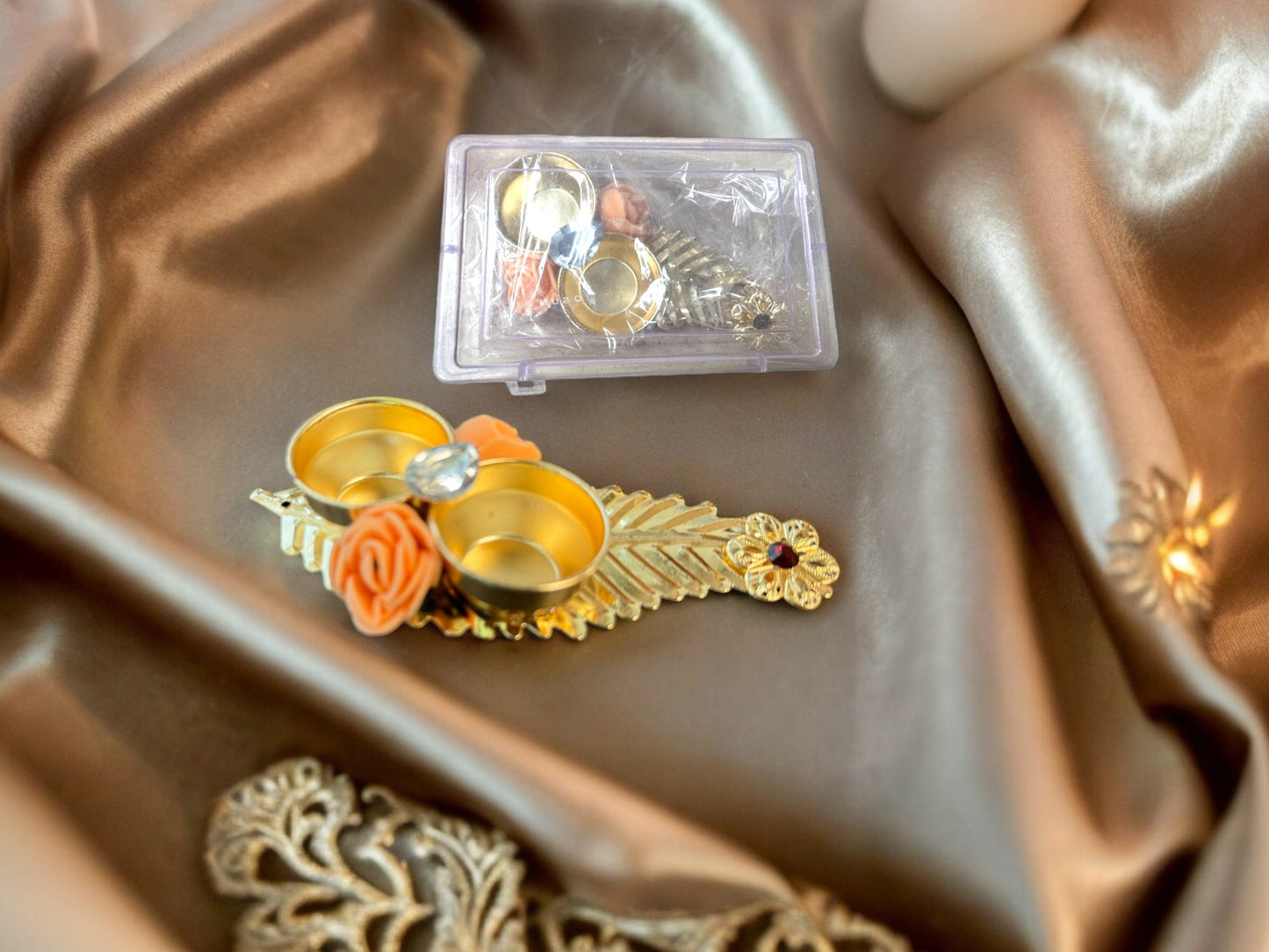 Haldi Kumkum Plate with Feather & Flower, Set of 5