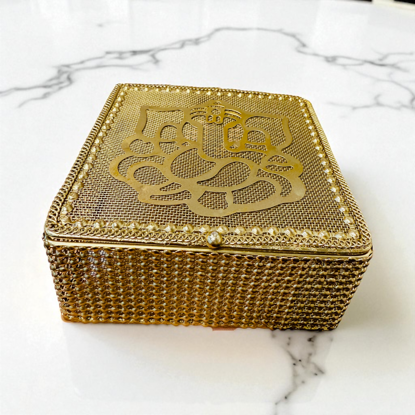Golden Metal Ganesha Gift Boxes - Perfect To Pack Small Gifts Like Diya, Jewelry