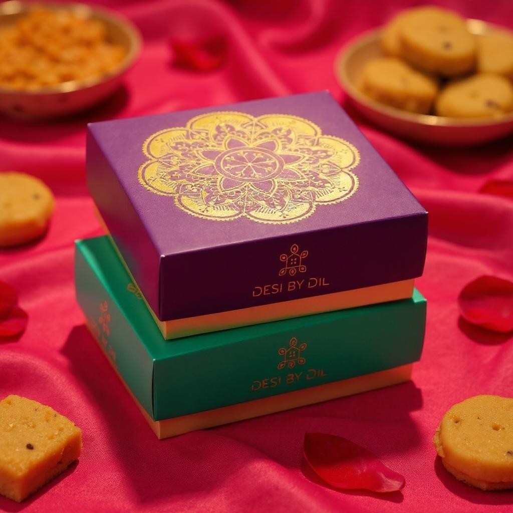 Rangoli Pattern Printed Gift Box, Set of 4 - Indian Sweet Boxes/ Pack Gifts or Prasad