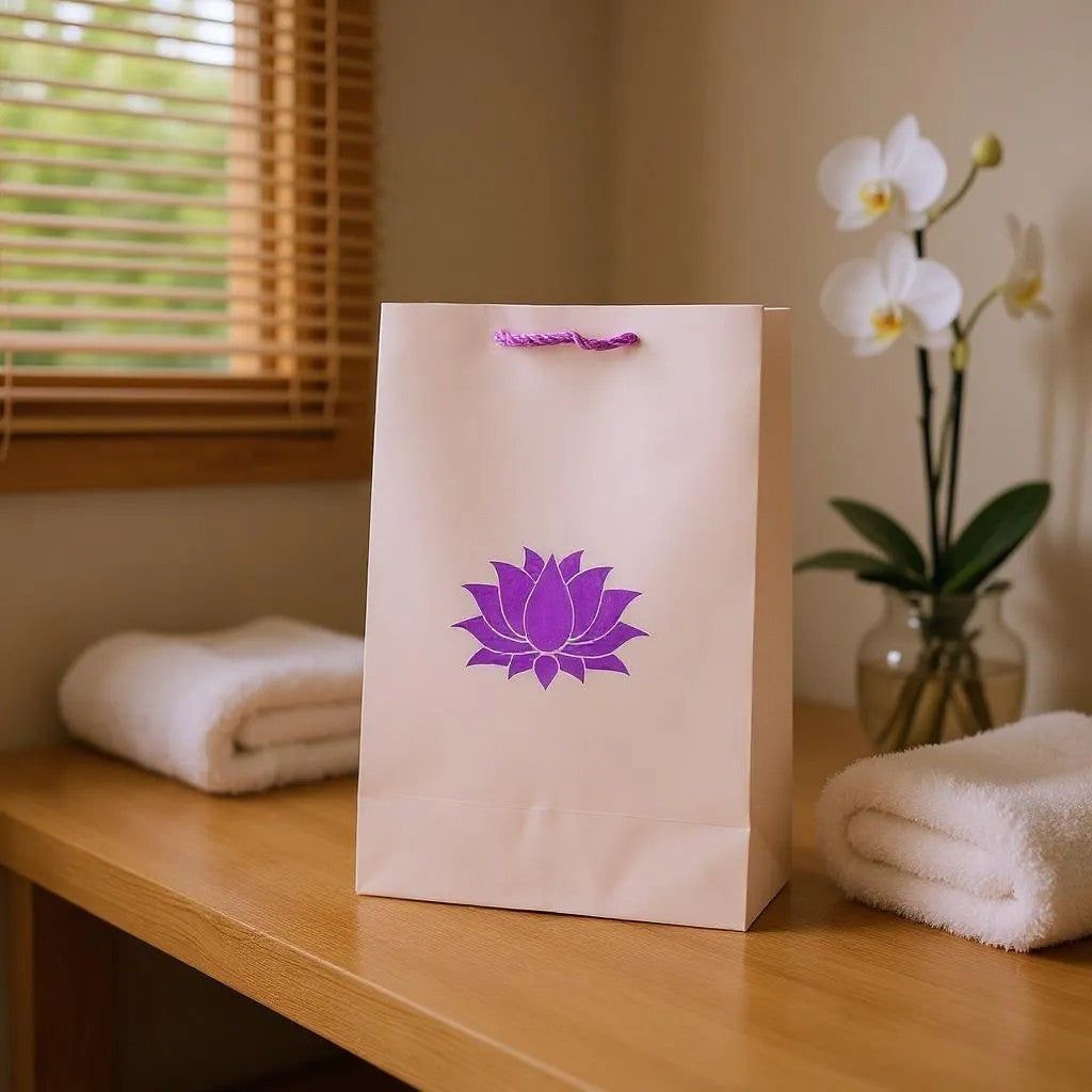 Lotus Printed Paper Bag, 6x9 Inches, Set of 10