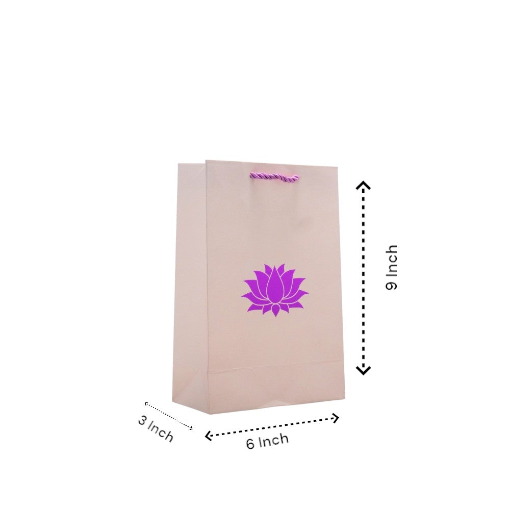 Lotus Printed Paper Bag, 6x9 Inches, Set of 10