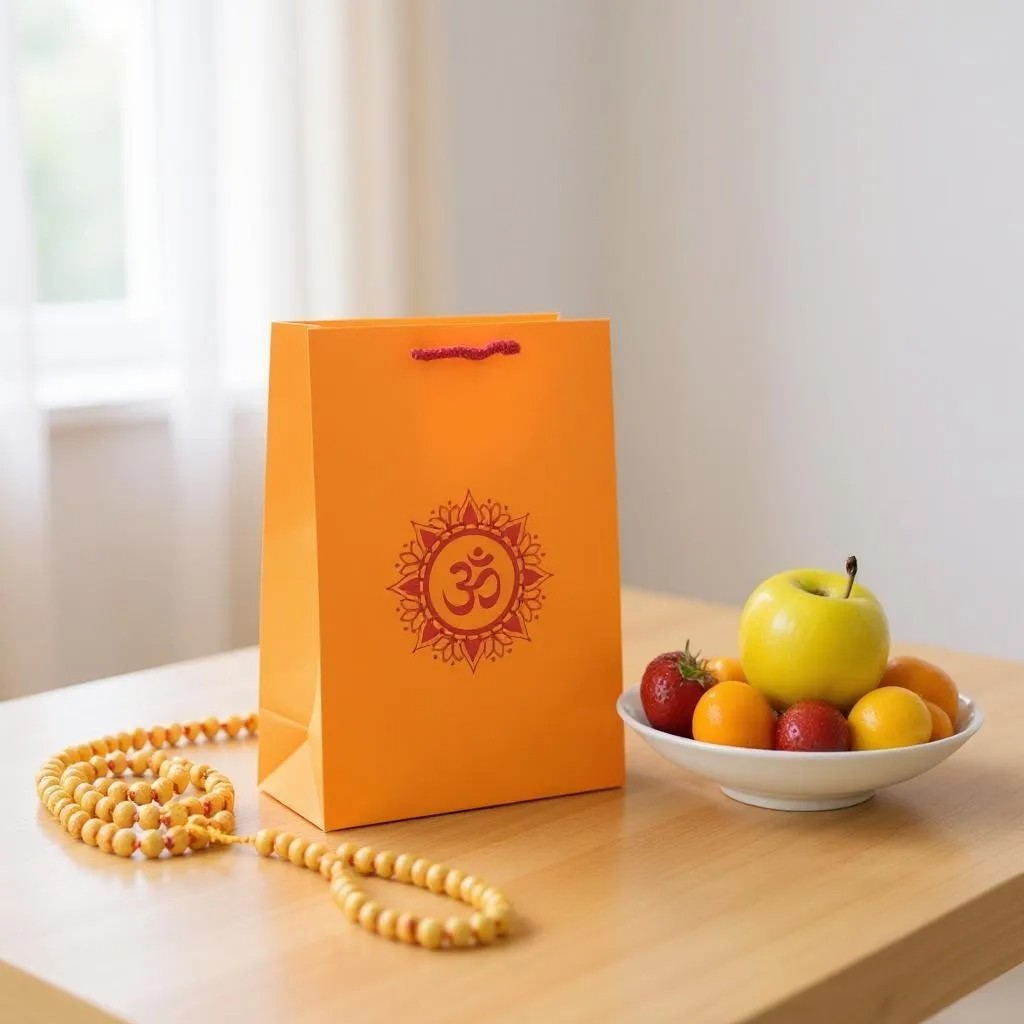 OM Symbol Printed Paper Bag, Set of 10