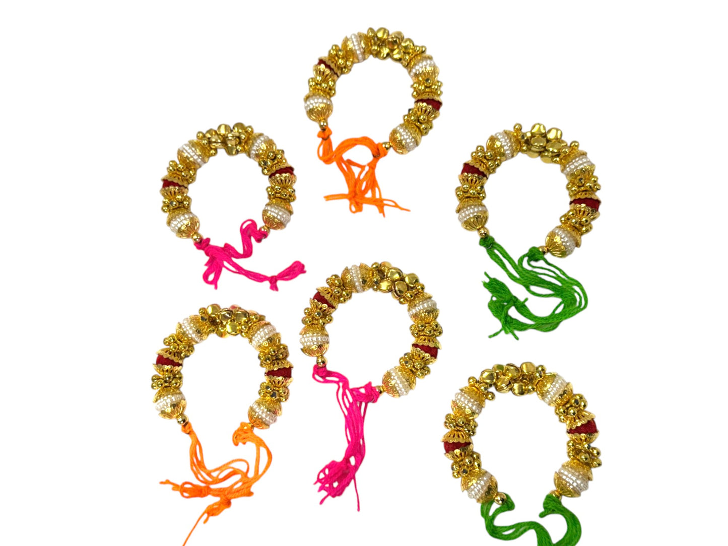 Beautiful Ghungroo & Pearl Bracelet Set of 6 for Wedding rituals, Mata ki chowki, Pooja - Set of 6