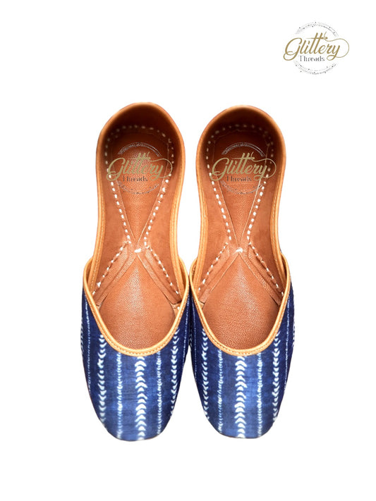 Indigo Blue Punjabi Leather Jutti | Indian Women's Traditional Wear Mojari | Women's Khussa Shoes | Indian Wedding Jutti | Indian Ballet Flats