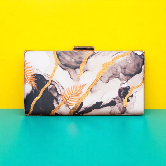 Indian Ethnic Designer White, Gold & Black Marble Print