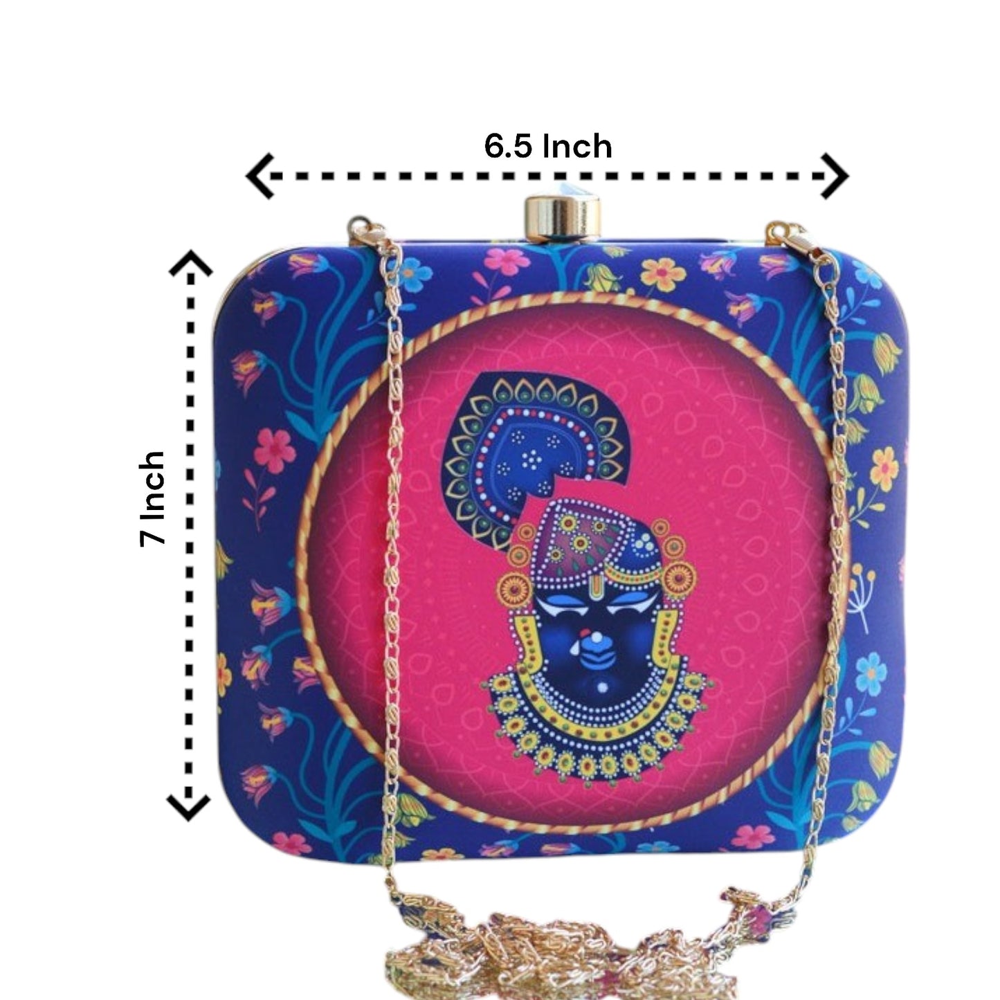Box Clutch with lord Krishna Portrait - Dimensions