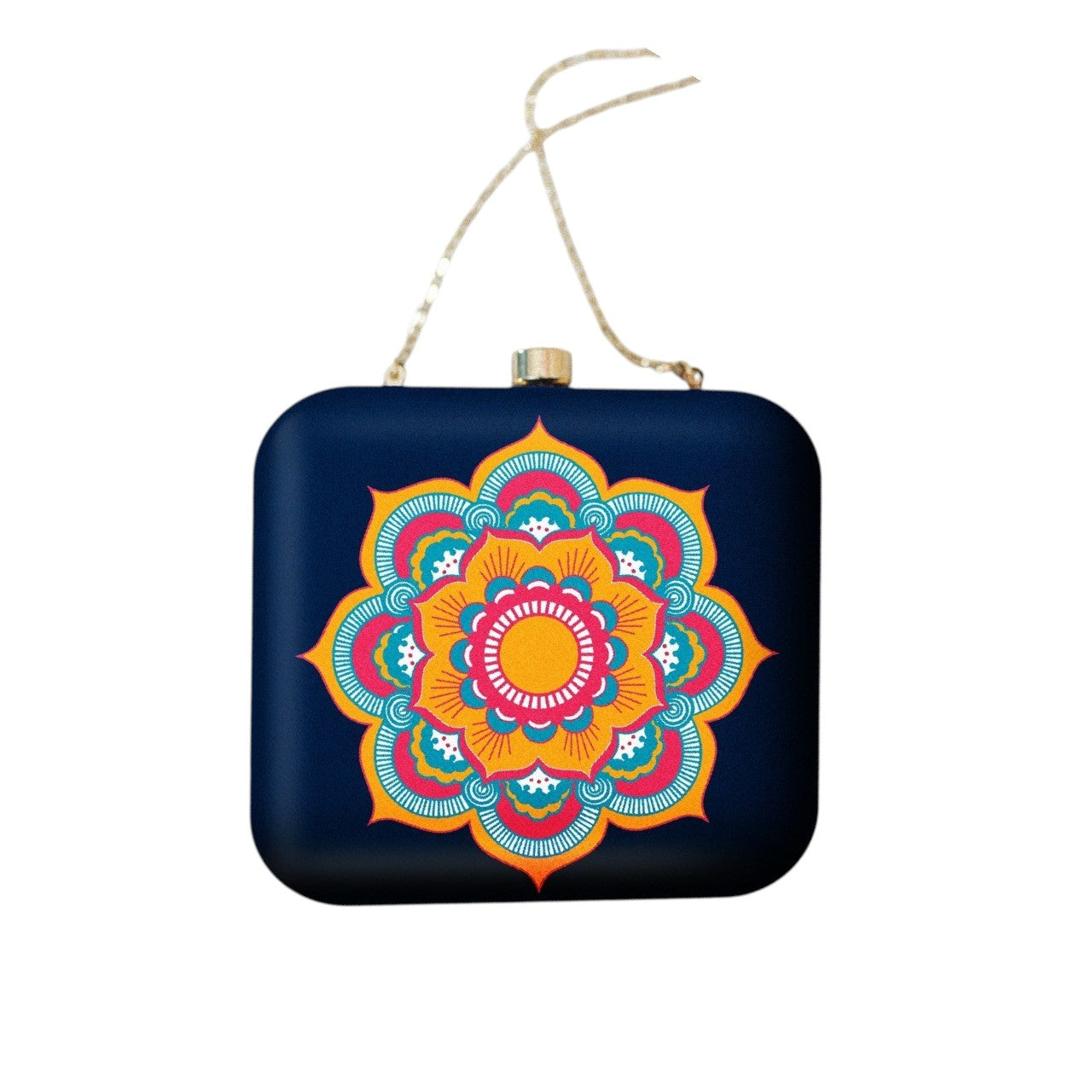 Indian Ethnic Designer Navy Blue Clutch with Orange & Blue Design