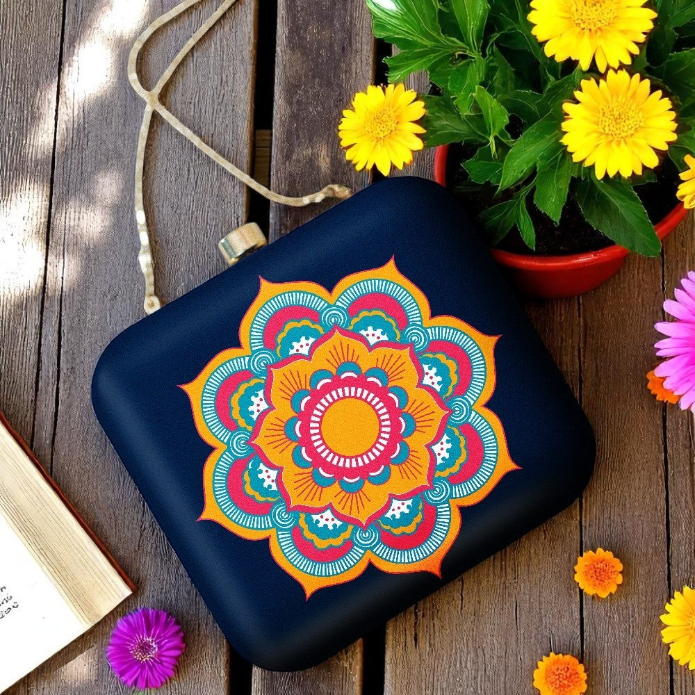 Indian Ethnic Designer Navy Blue Clutch with Orange & Blue Design