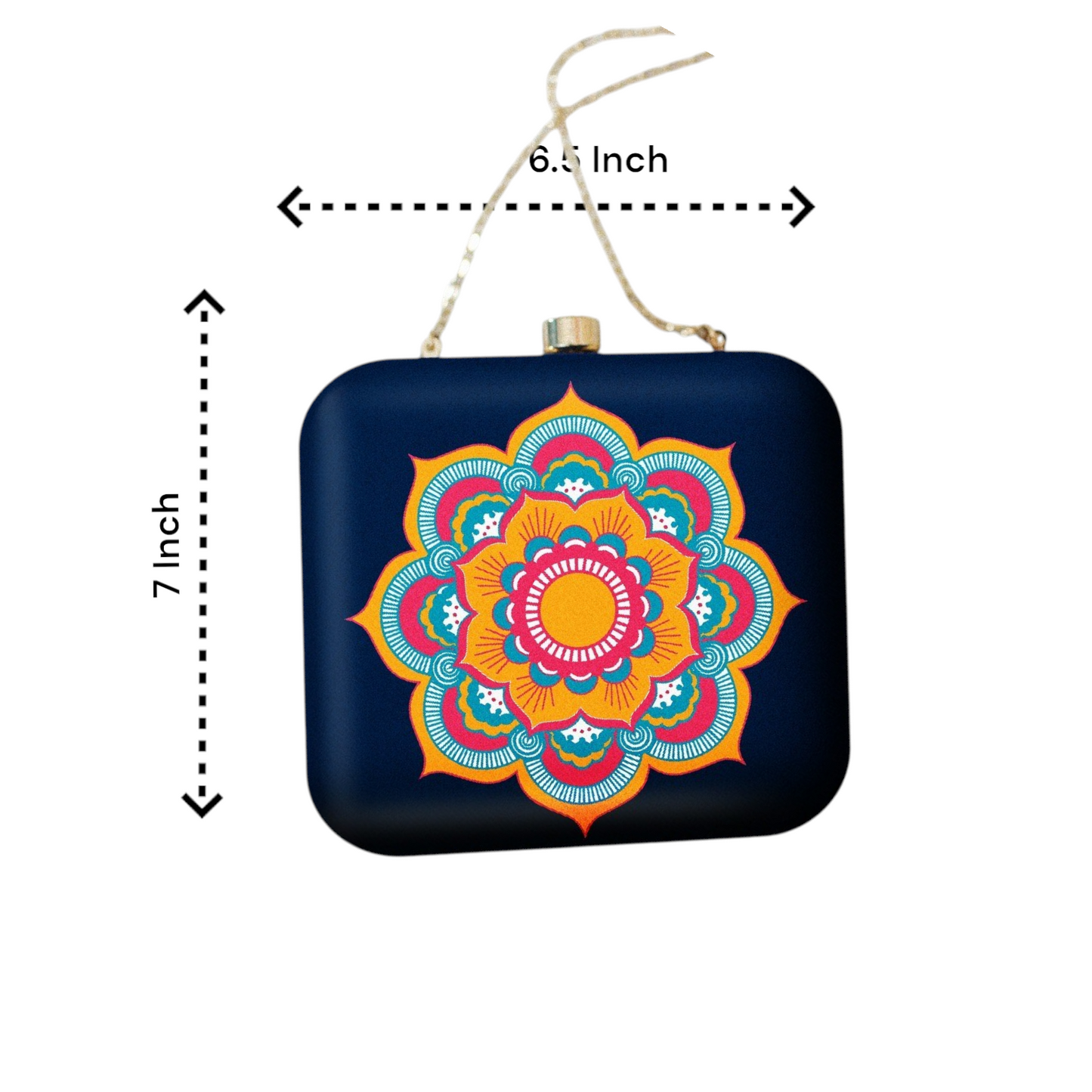 Indian Ethnic Designer Navy Blue Clutch with Orange & Blue Design
