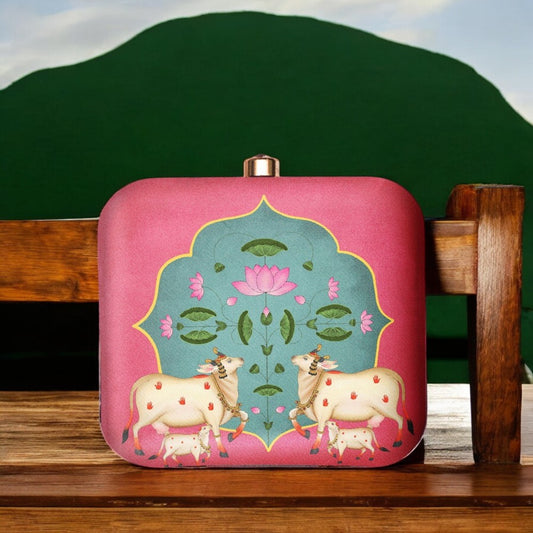 Exclusive Box Clutch with Pichawai & Calf Print
