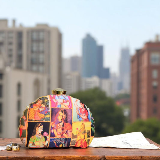 Indian Ethnic Designer Multicolor Clutch with Maharani Portrait