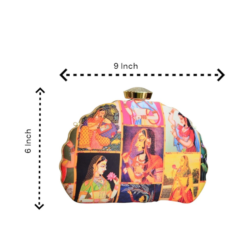 Indian Ethnic Designer Multicolor Clutch with Maharani Portrait