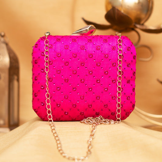 Hot Pink Chikankari Box Clutch