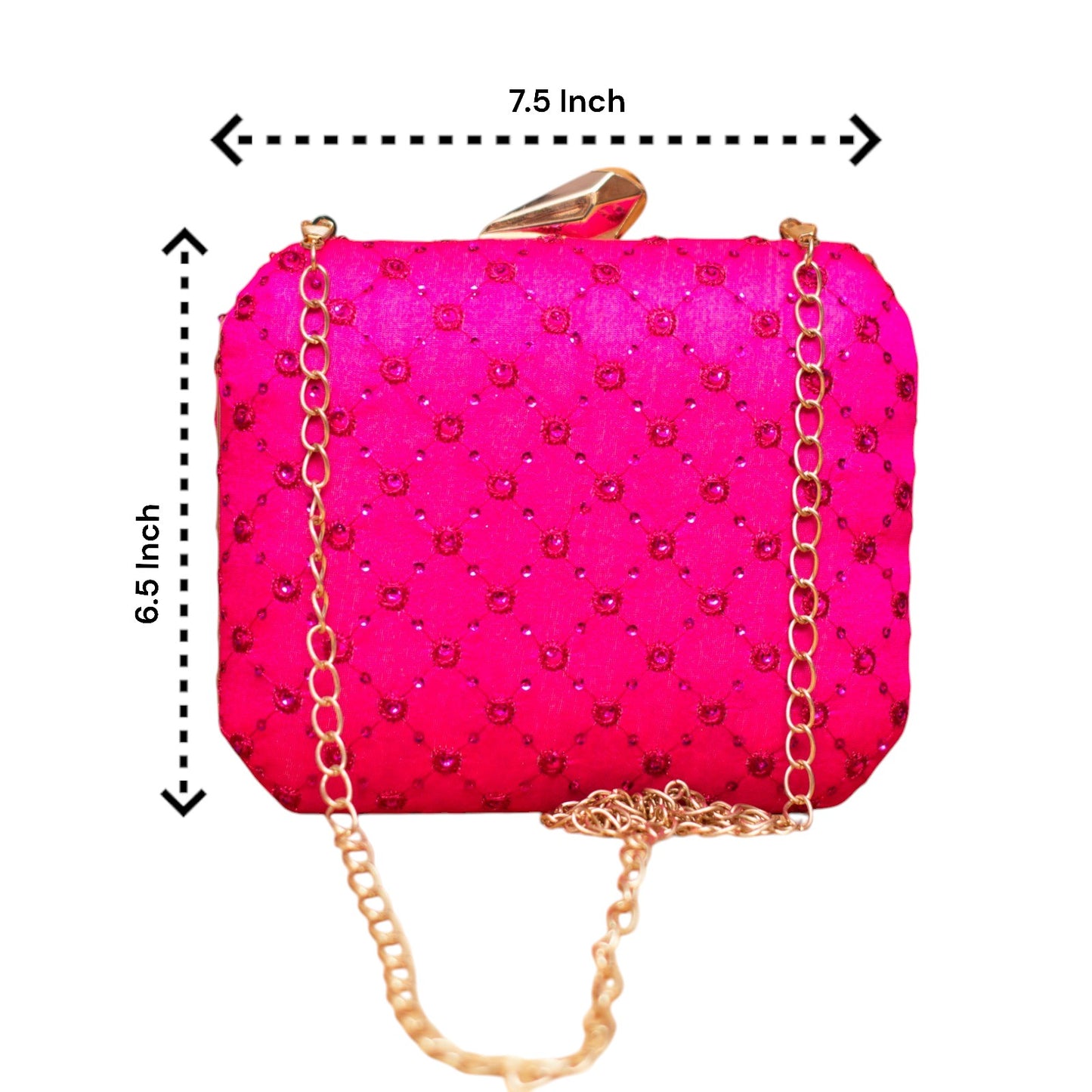 Hot Pink Chikankari Box Clutch - Dimensions
