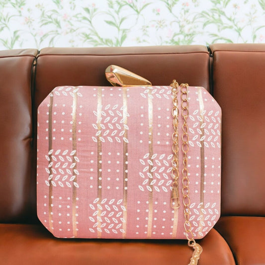 Exclusive Baby Pink Box Clutch with Block Print