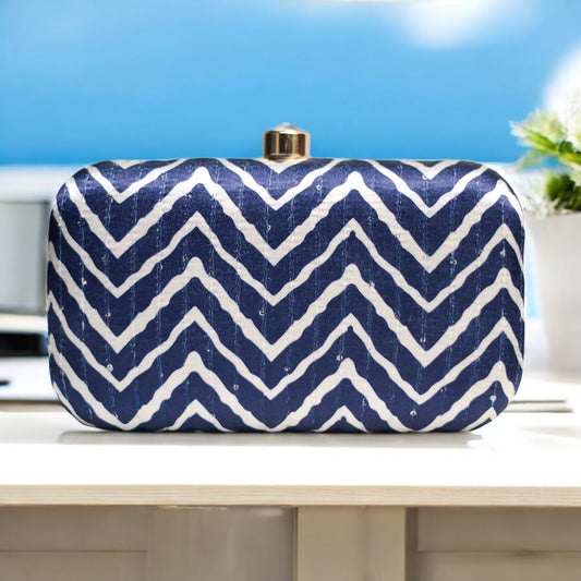 Exclusive Navy Blue Lehriya Print Clutch
