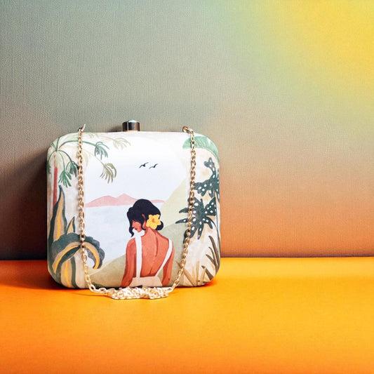 Lady on Beach Portrait Clutch with Chain