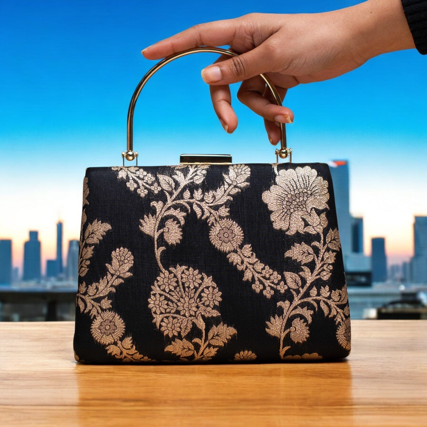 Exclusive Black with Golden Brocade Clutch
