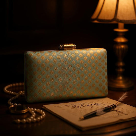 Indian Ethnic Designer Sea Green Zari Work Clutch