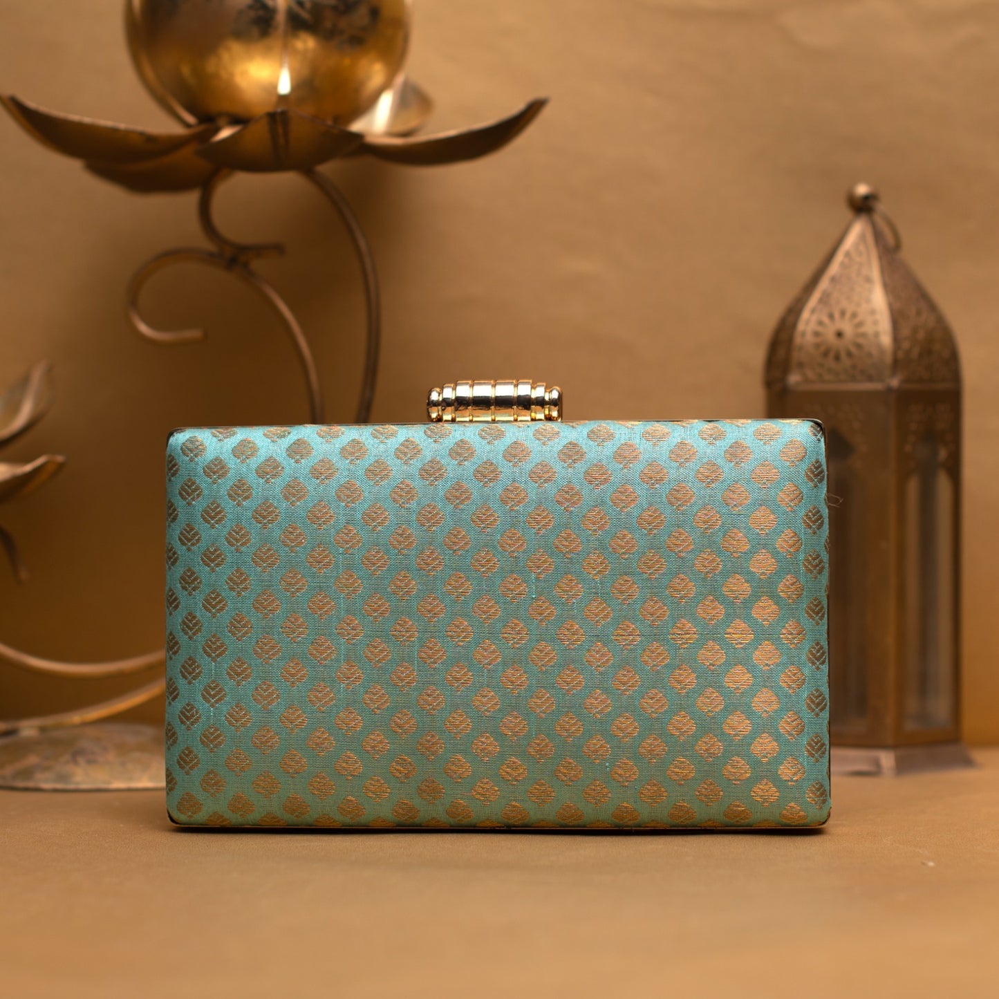 Indian Ethnic Designer Sea Green Zari Work Clutch