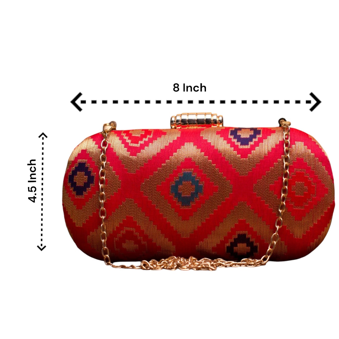 Exclusive Red Zari Clutch with Cylindrical Shape