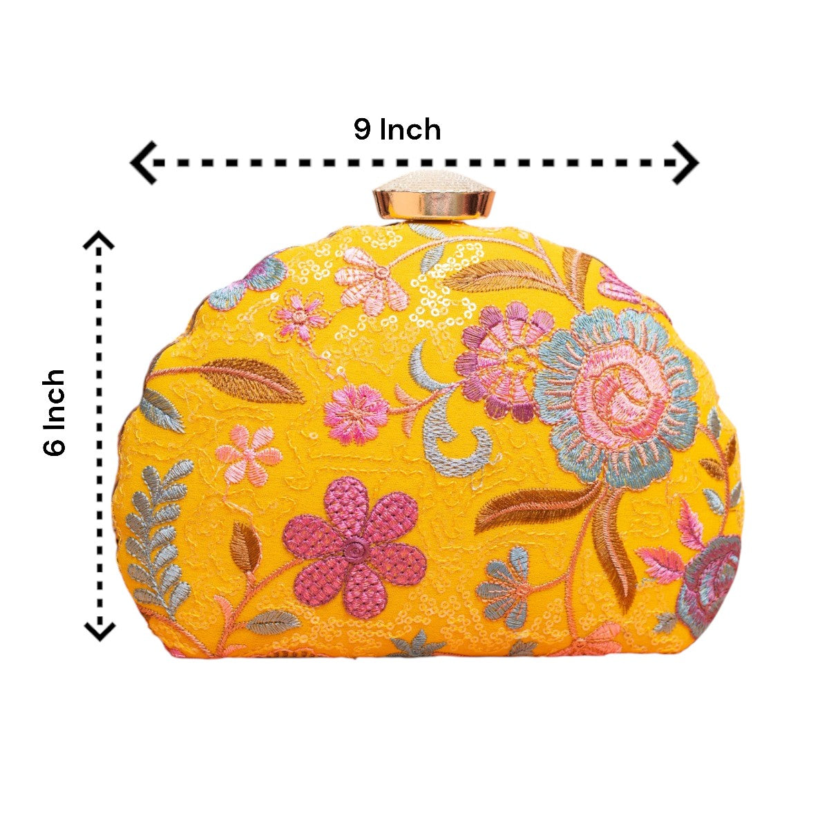 Exclusive Yellow Clutch with Floral Embroidery