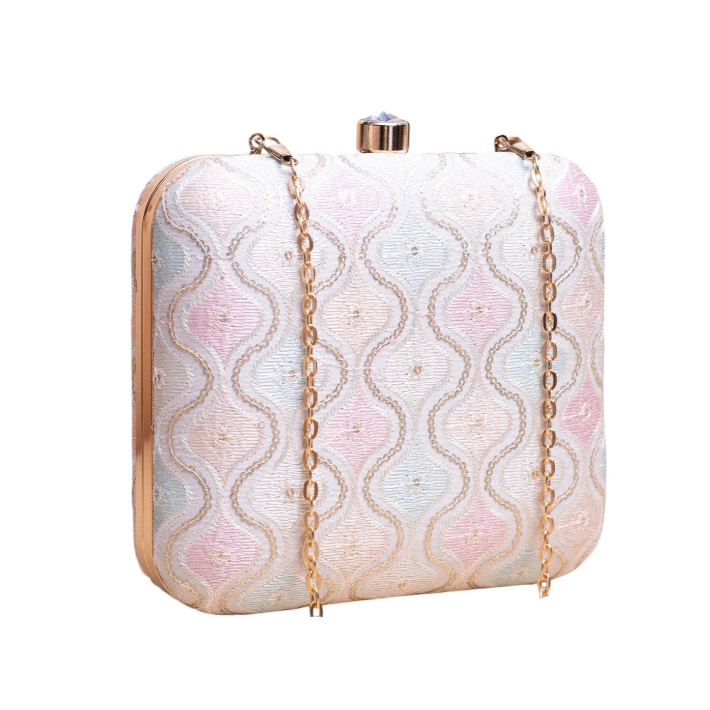 Indian Ethnic Designer White Chikankari Clutch with Wave Design