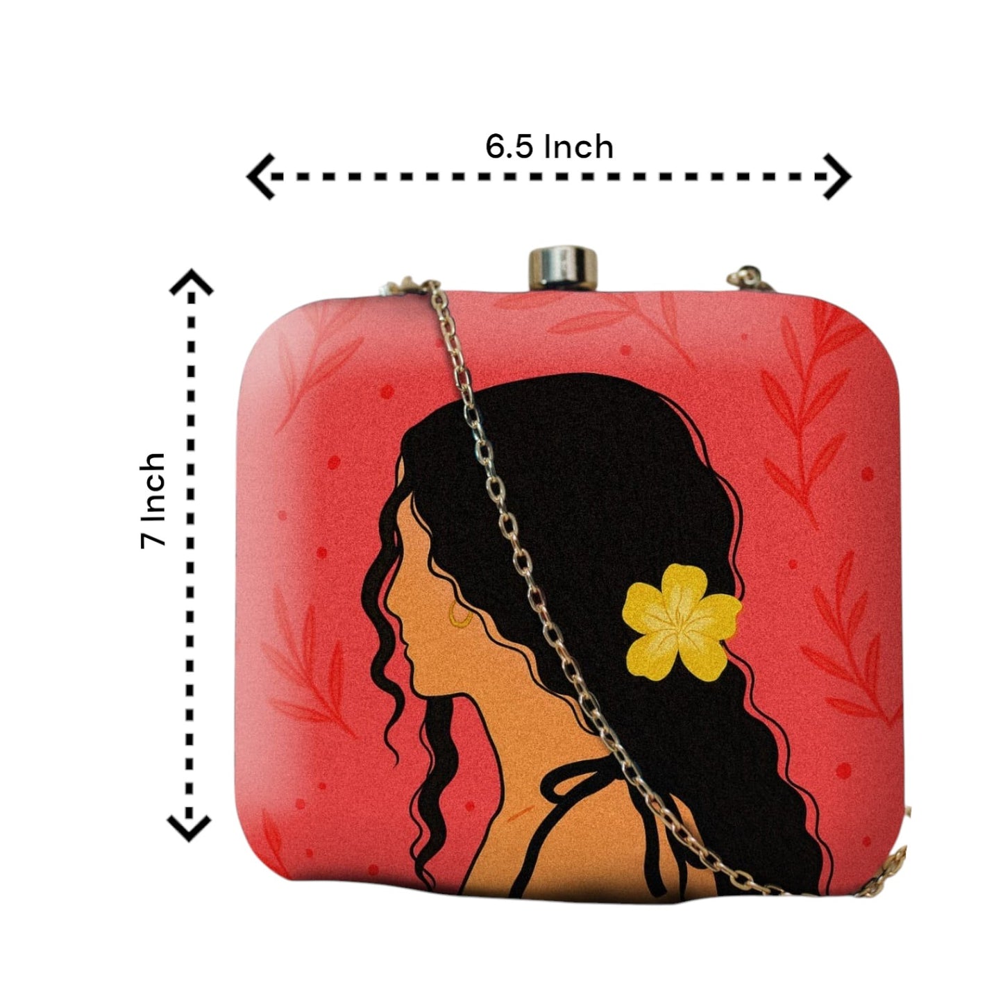 Indian Ethnic Designer Red Clutch with Portrait of Women with Curly Hair