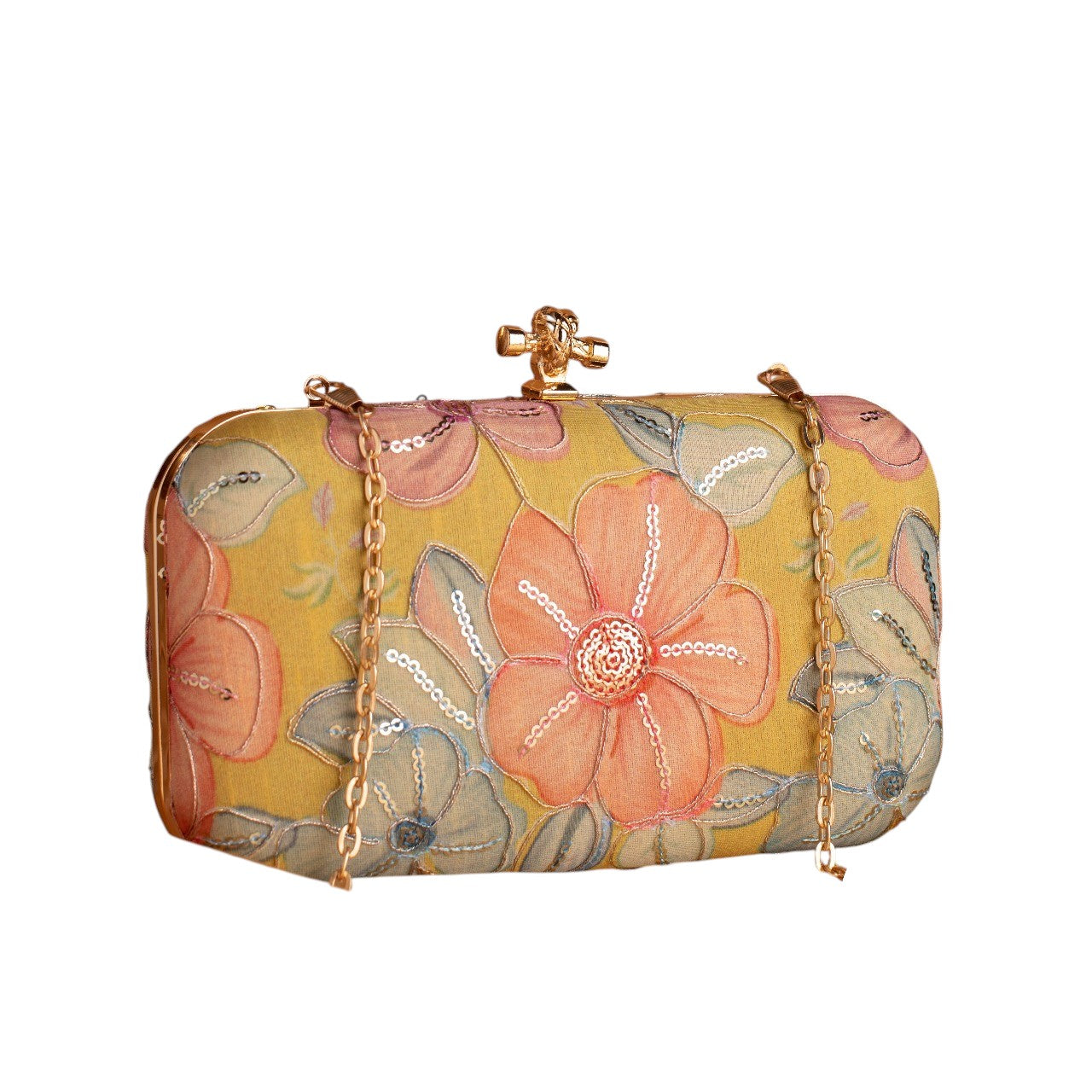 Indian Ethnic Designer Clutch with Ethnic Embroidery of Flower Design