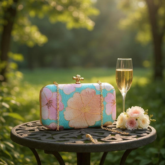 Indian Ethnic Designer Clutch with Ethnic Embroidery of Flower Design