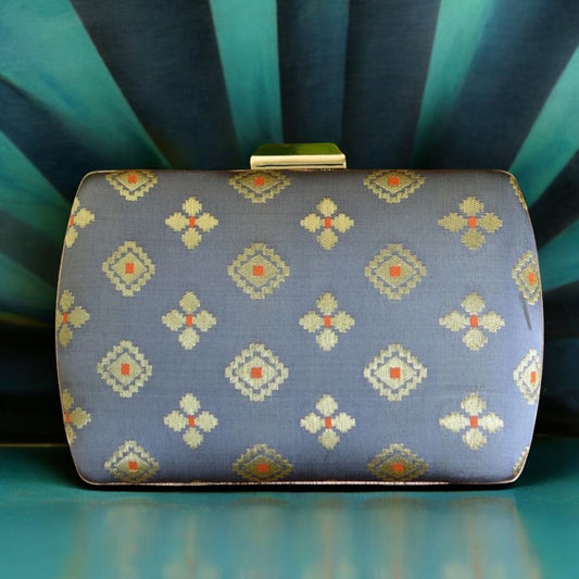 Exclusive Gray Clutch with Golden Zari Butti Design
