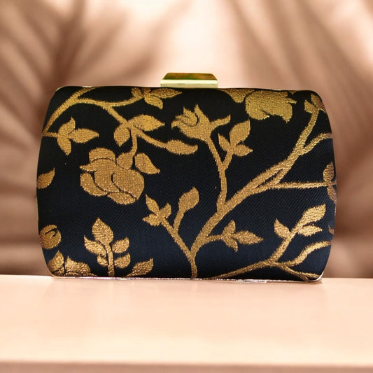Exclusive Black Clutch with Golden Floral Design