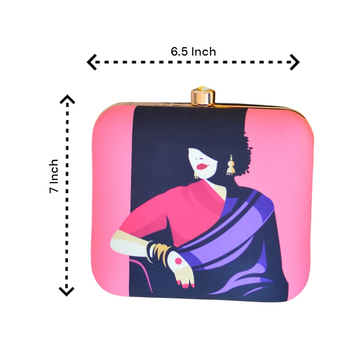 Indian Ethnic Designer Pink Clutch with Women Portrait in Purple Saree