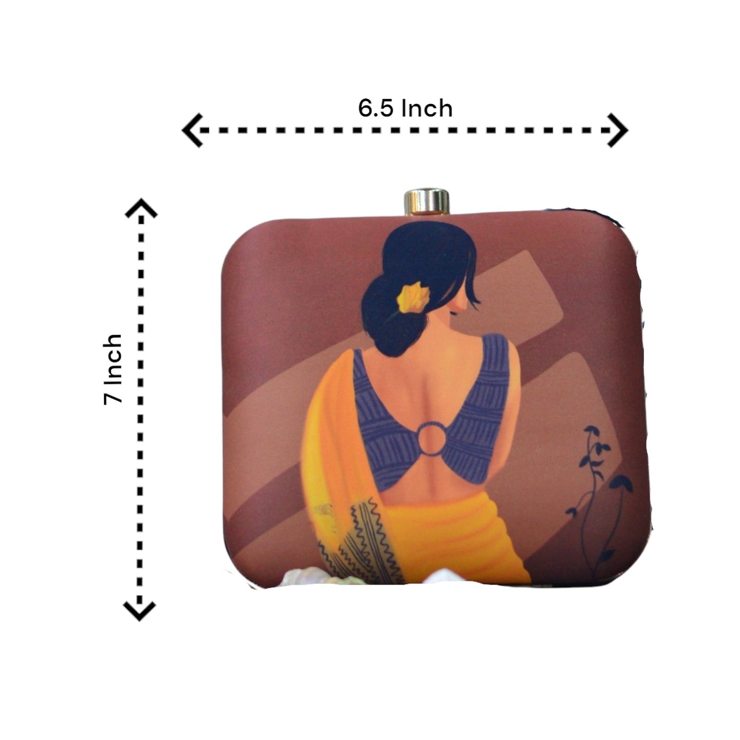 Indian Ethnic Designer Brown Clutch with Sitting Women Portrait