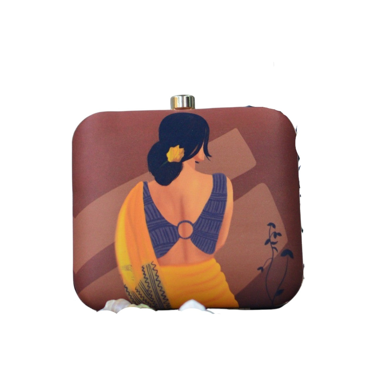 Indian Ethnic Designer Brown Clutch with Sitting Women Portrait