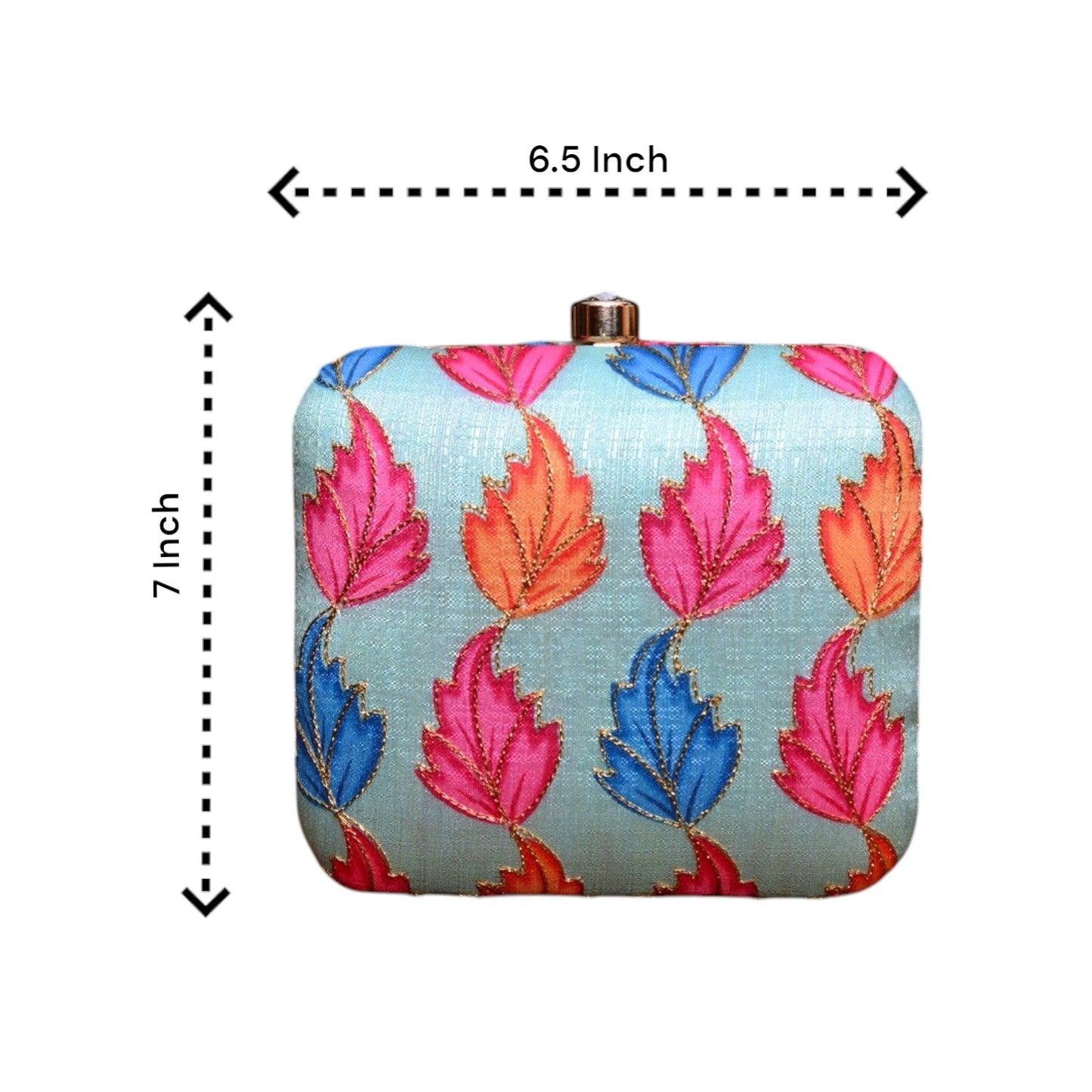 Indian Ethnic Designer Pastel Blue Clutch with Multicolored Leaf Design