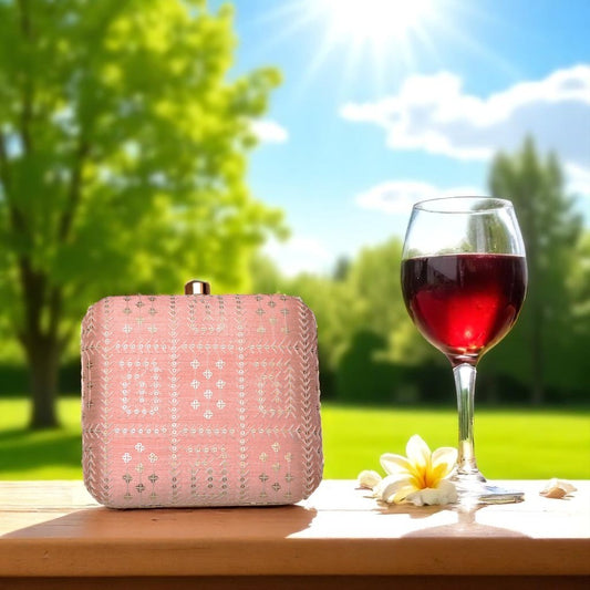 Indian Ethnic Designer Peach Clutch with Chikankari Work