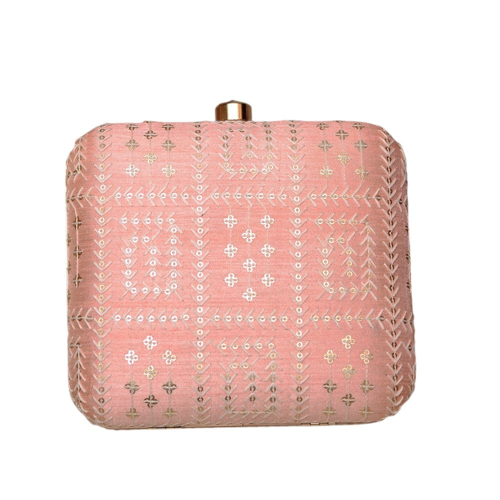 Indian Ethnic Designer Peach Clutch with Chikankari Work