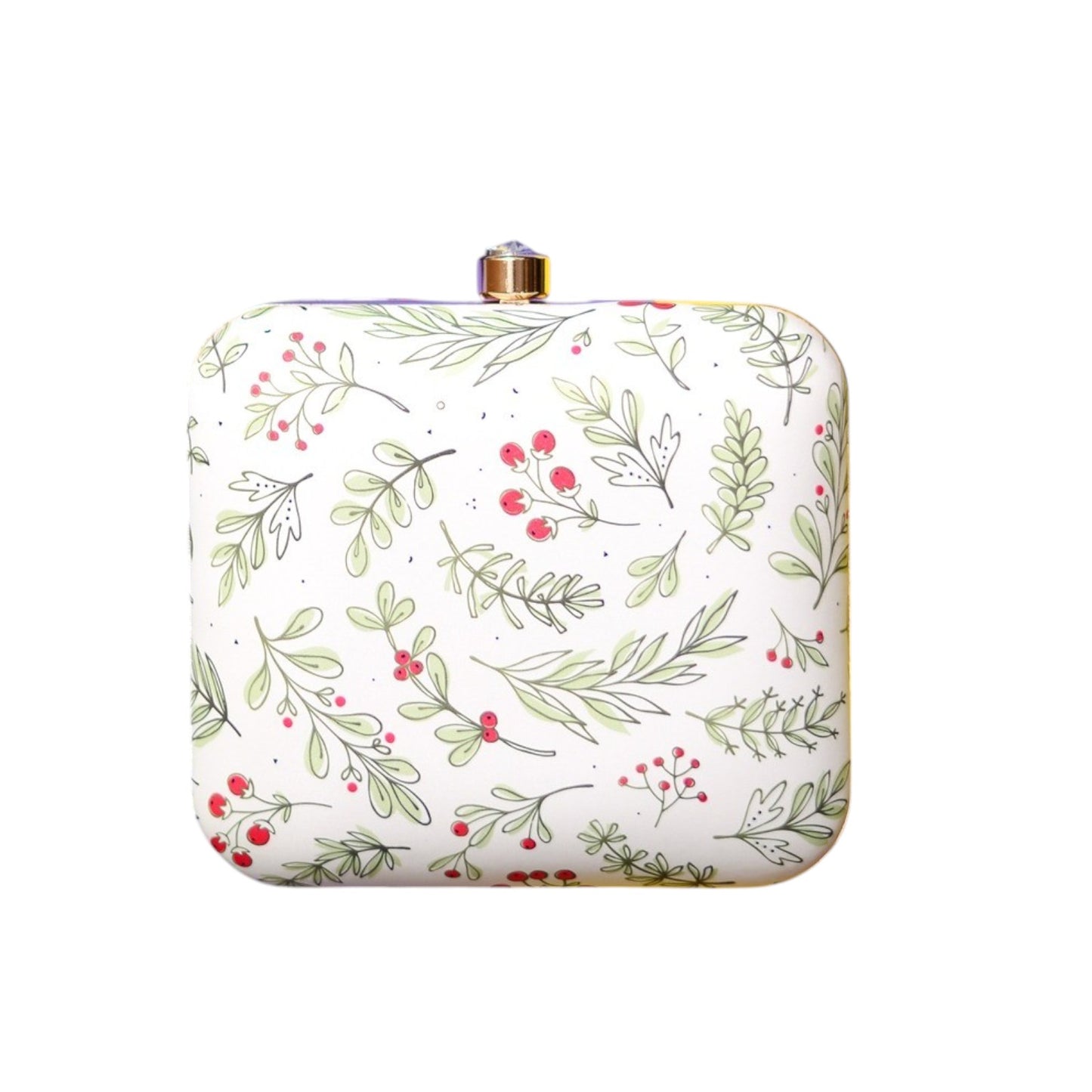 Indian Ethnic Designer Cream Clutch with Cherry & leaf Design