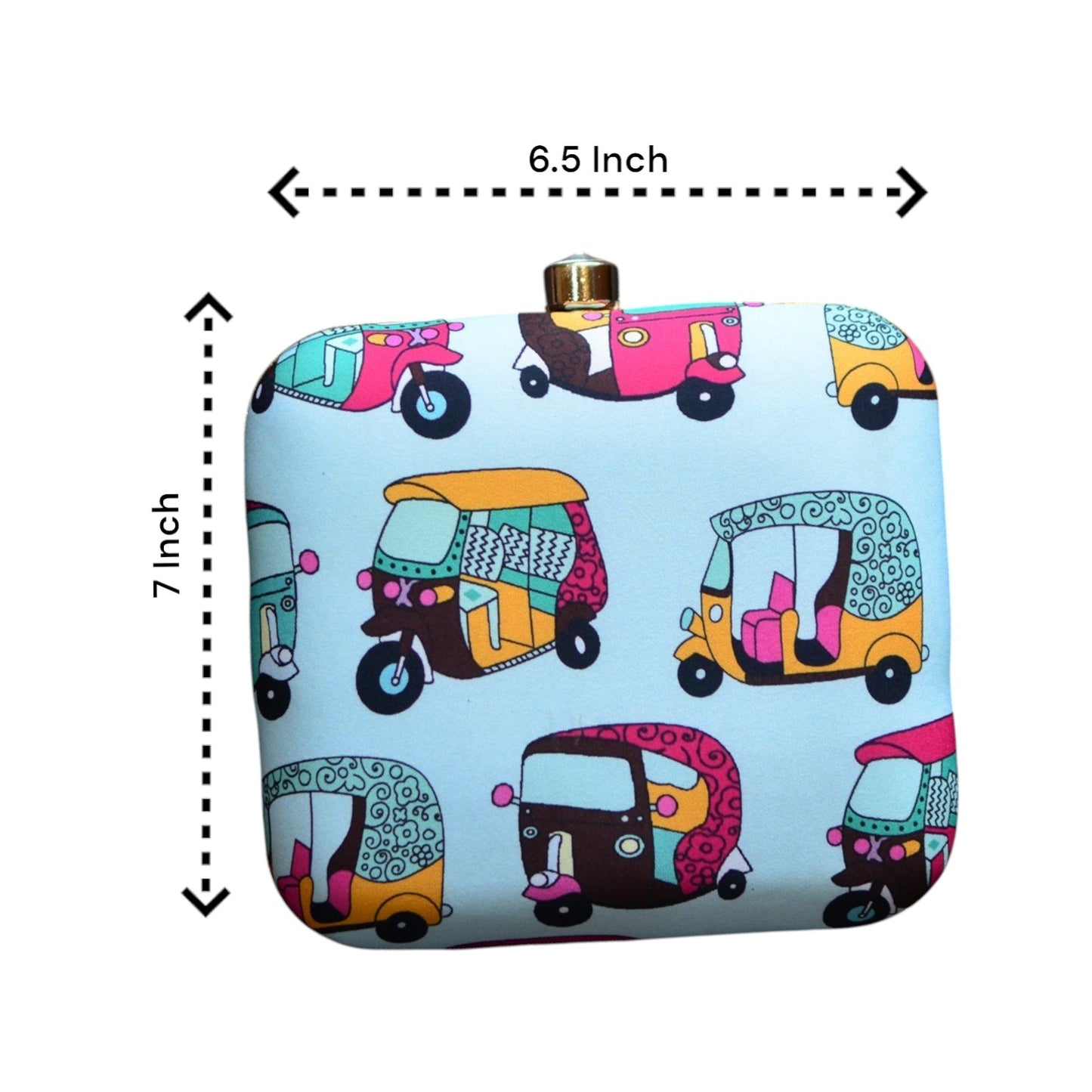 Indian Ethnic Designer Powder Blue Clutch with Auto Rickshaw Print