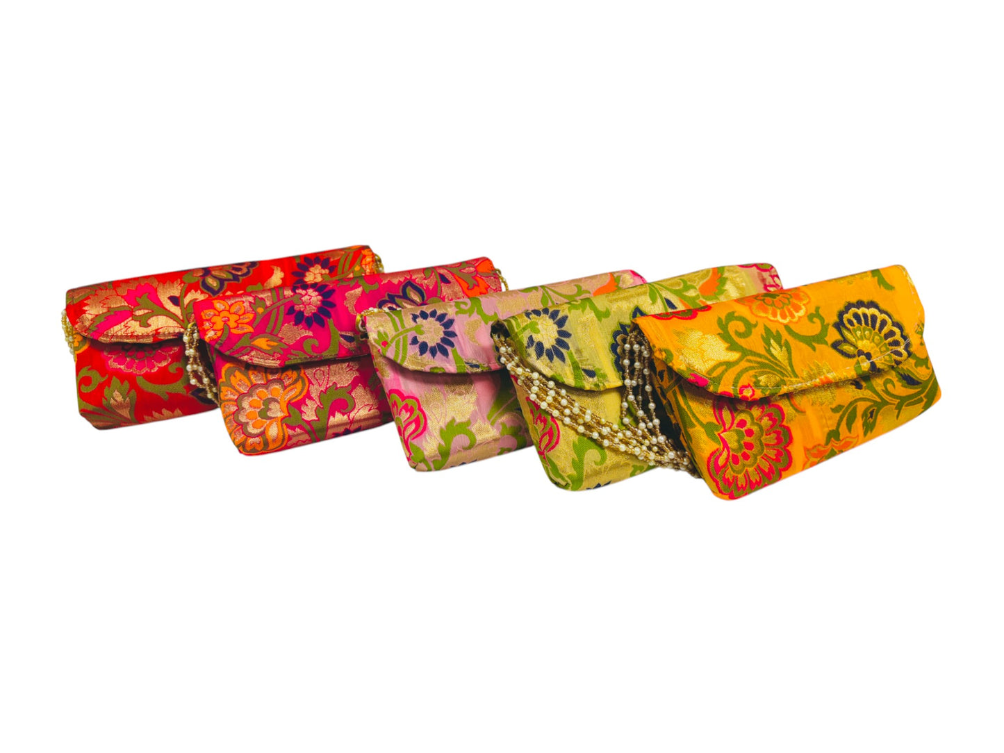 Banarsi Silk Clutch with Pearl Belt , Set of 5