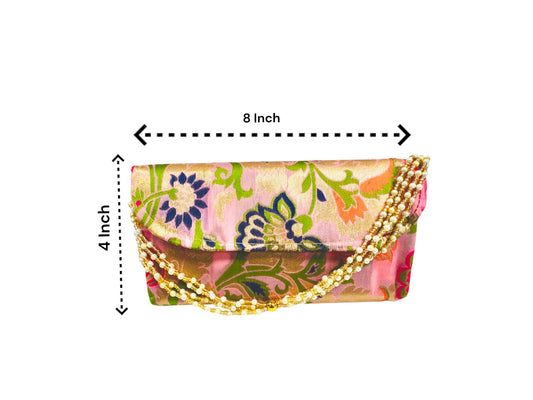 Banarsi Silk Clutch with Pearl Belt , Set of 5