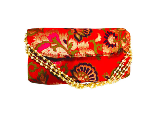 Banarsi Silk Clutch with Pearl Belt