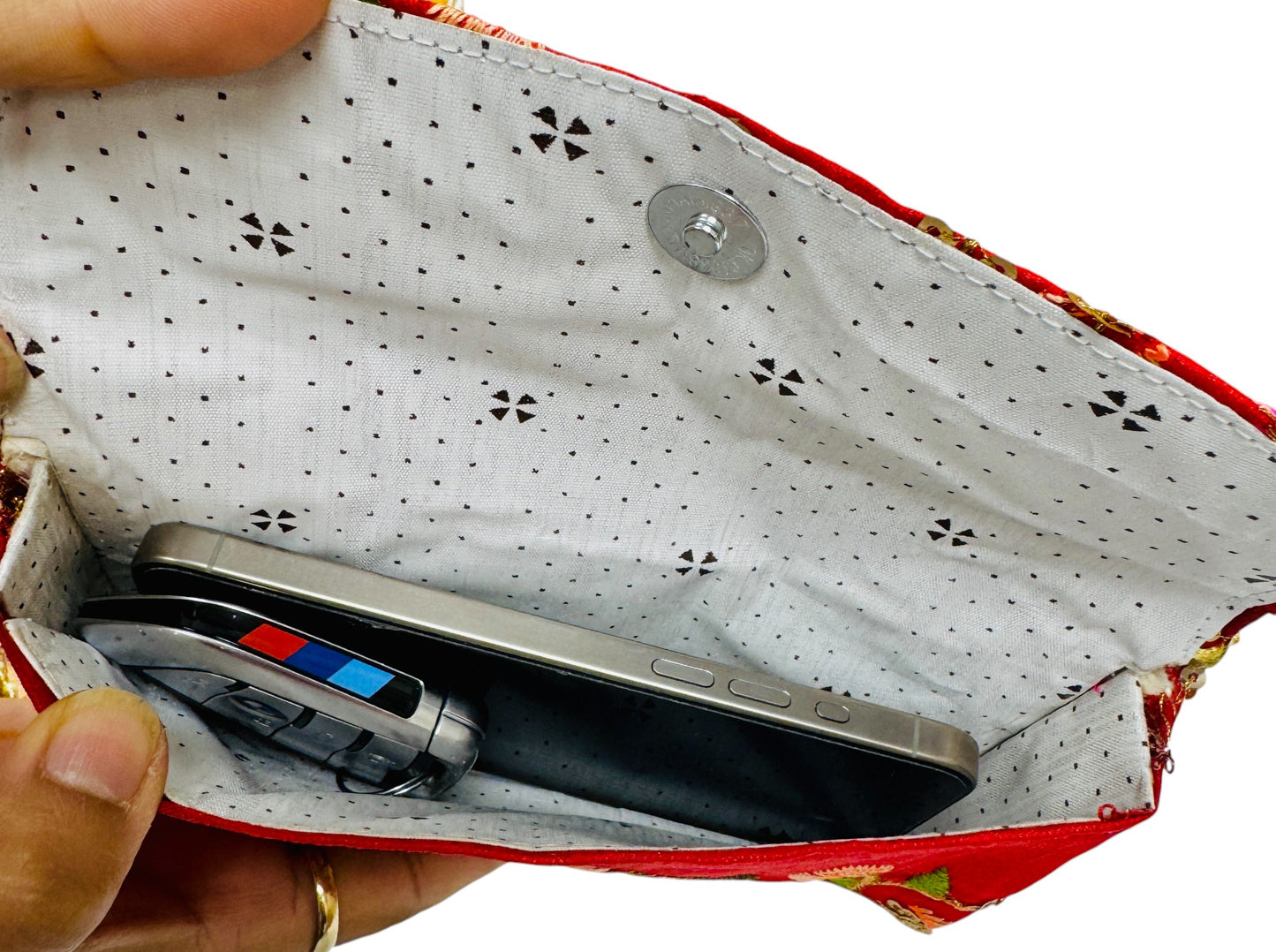 Banarsi Silk Clutch with Pearl Belt