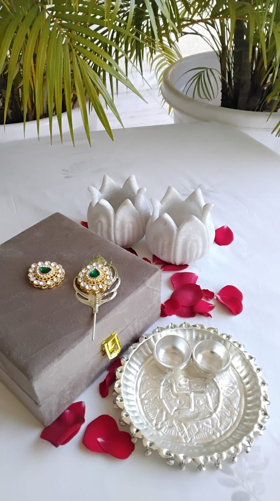 German Silver Thali in Velvet Gift Box