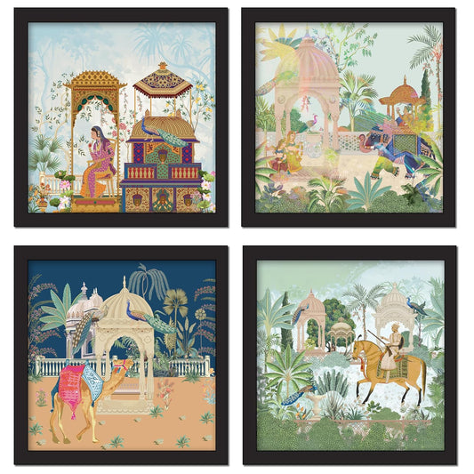 Set of 4 Art Framed Painting For Home, Living Room, Hall | Traditional Rajasthani Pichwai Art Paintings With Frame For Home Decor