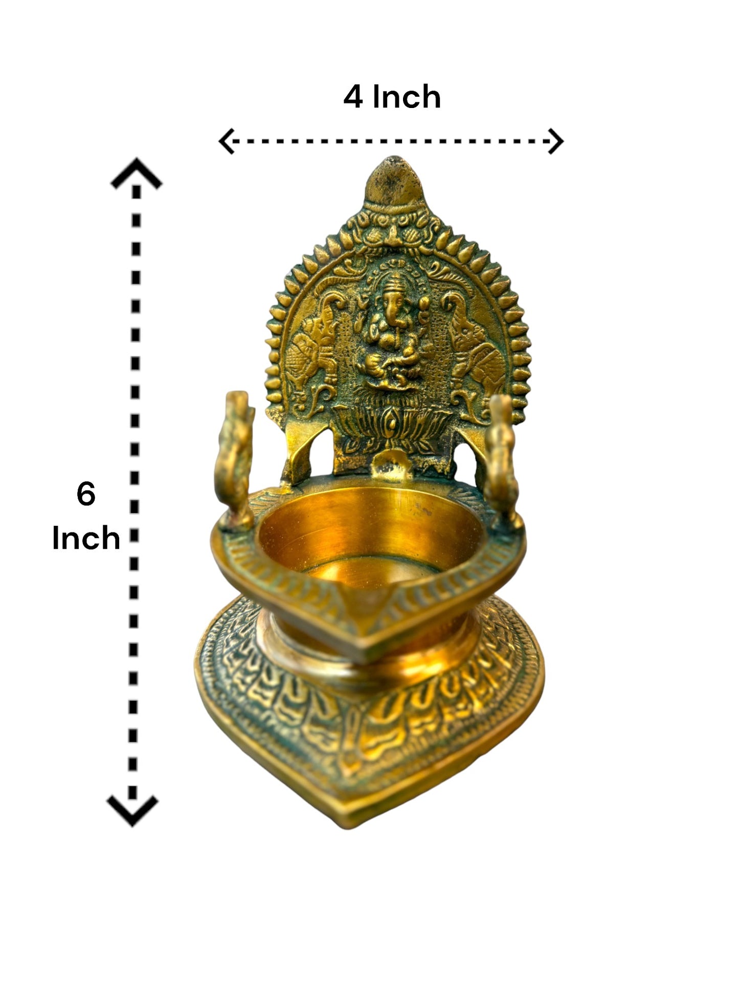 Brass Laxmi Diya with Peacock on Sides