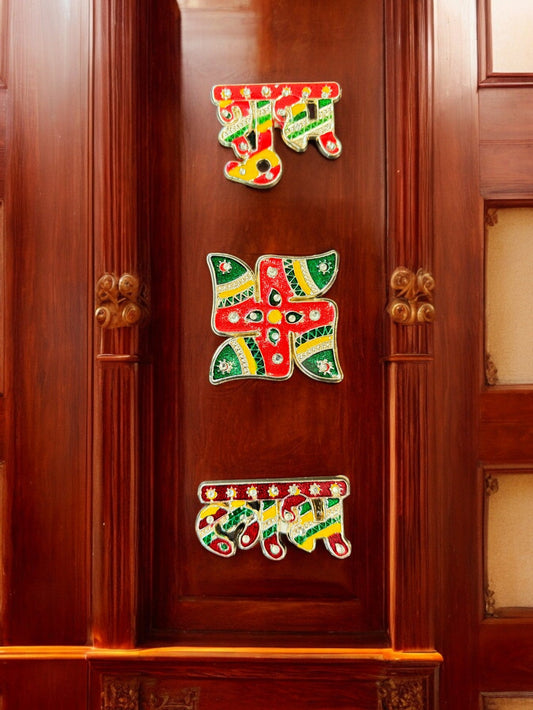 Shubh Labh, Swastik Sticker with Stone Work